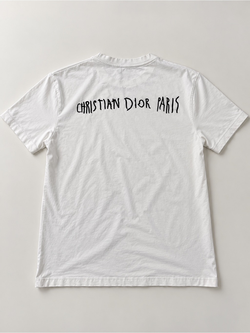 Dior White Cotton Tee with Black Script Logo